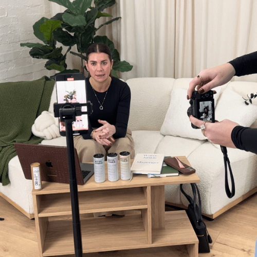 A BTS shot of Queenie Porter, e2 founder, at a content shoot